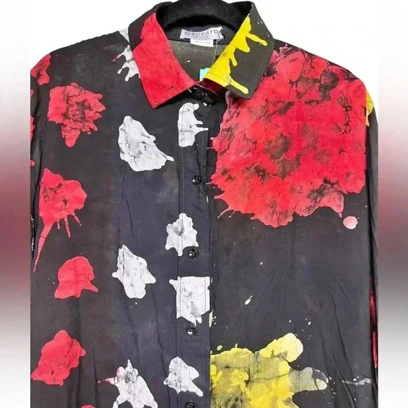 Busayo Ola Blouse 100% Cotton Black‎ Multi Colored Size X Large - Picture 3 of 5